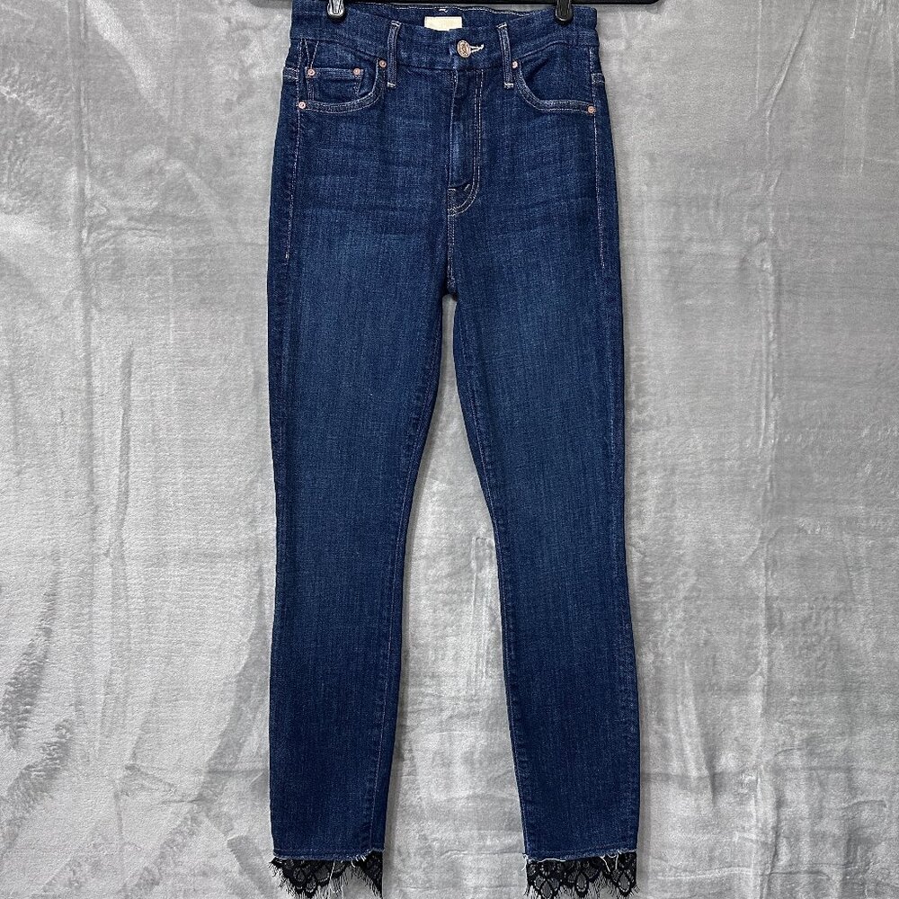 Mother High Waisted Looker Jeans Size 25 Ankle Fray Lace Hem in Clean Sweep